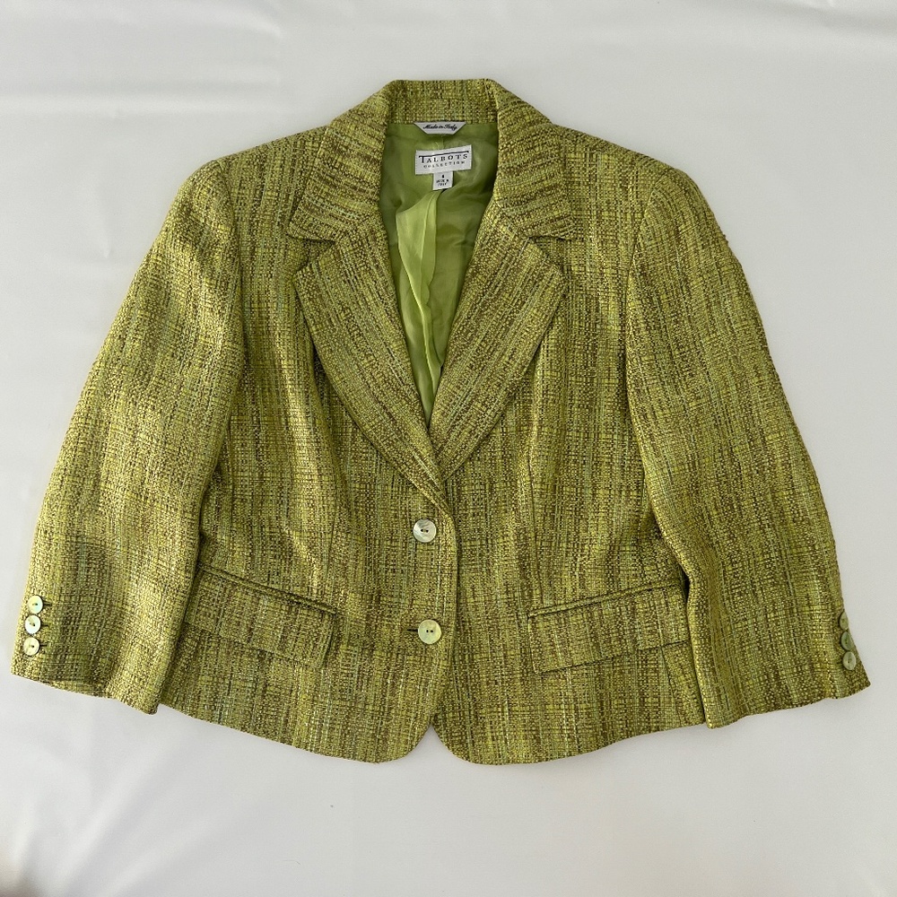 Talbots Collection Blazer Women's 6 Light Green Tweed Short Jacket Career Lux